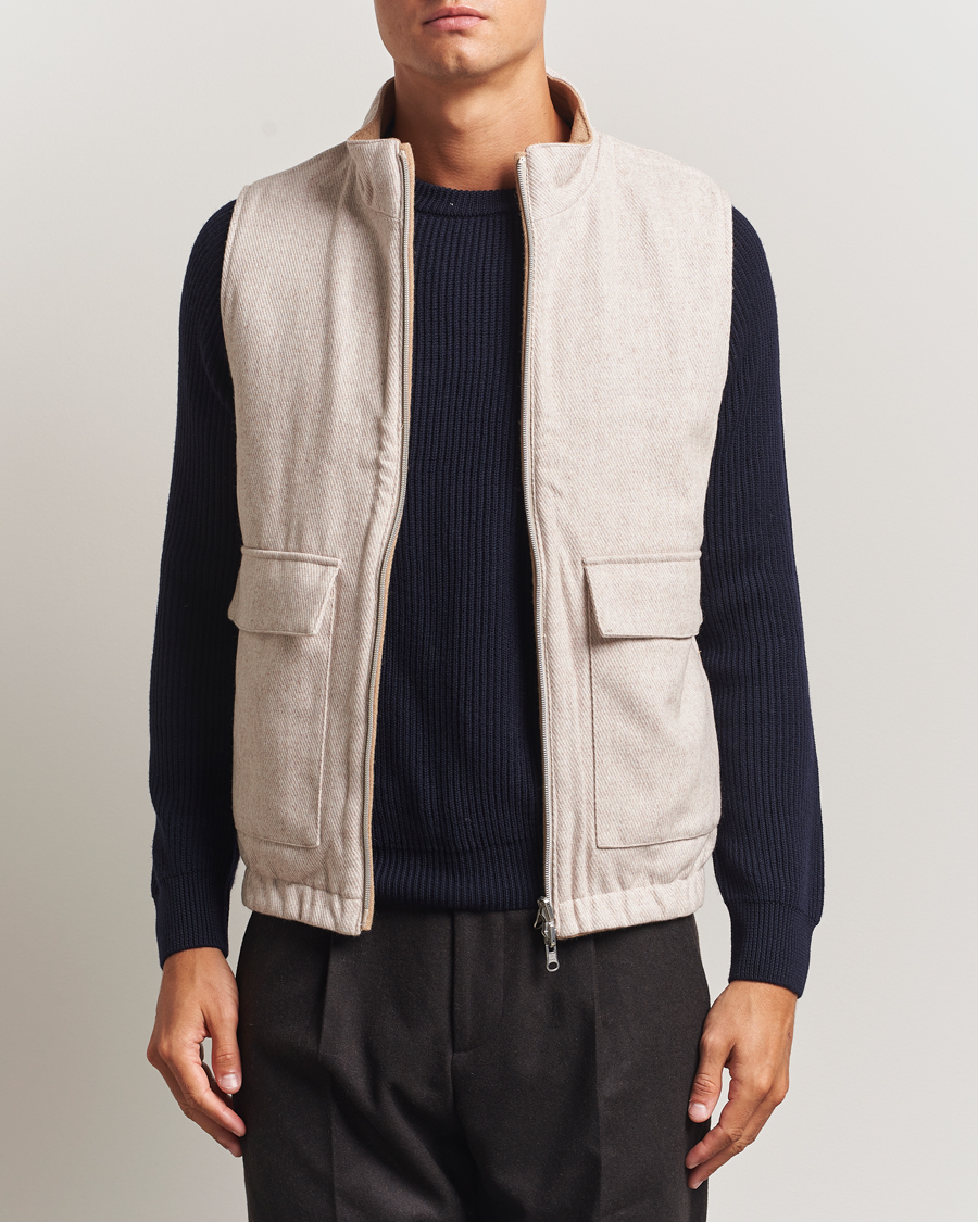Heren | Gilets | Stenströms | Reversible Wool Vest Beige