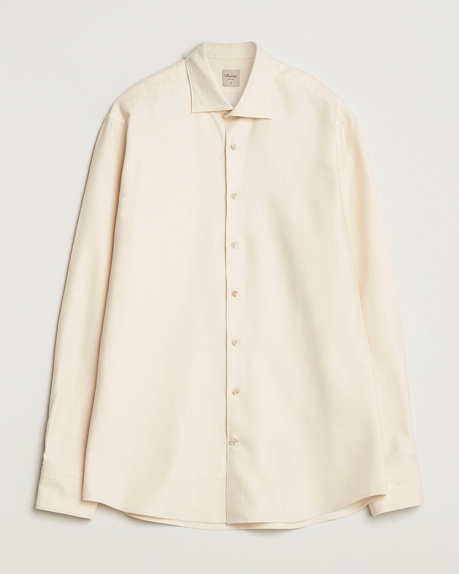 Heren | Overhemden | Stenströms | Regular Fit Cut Away Flannel Shirt Light Beige