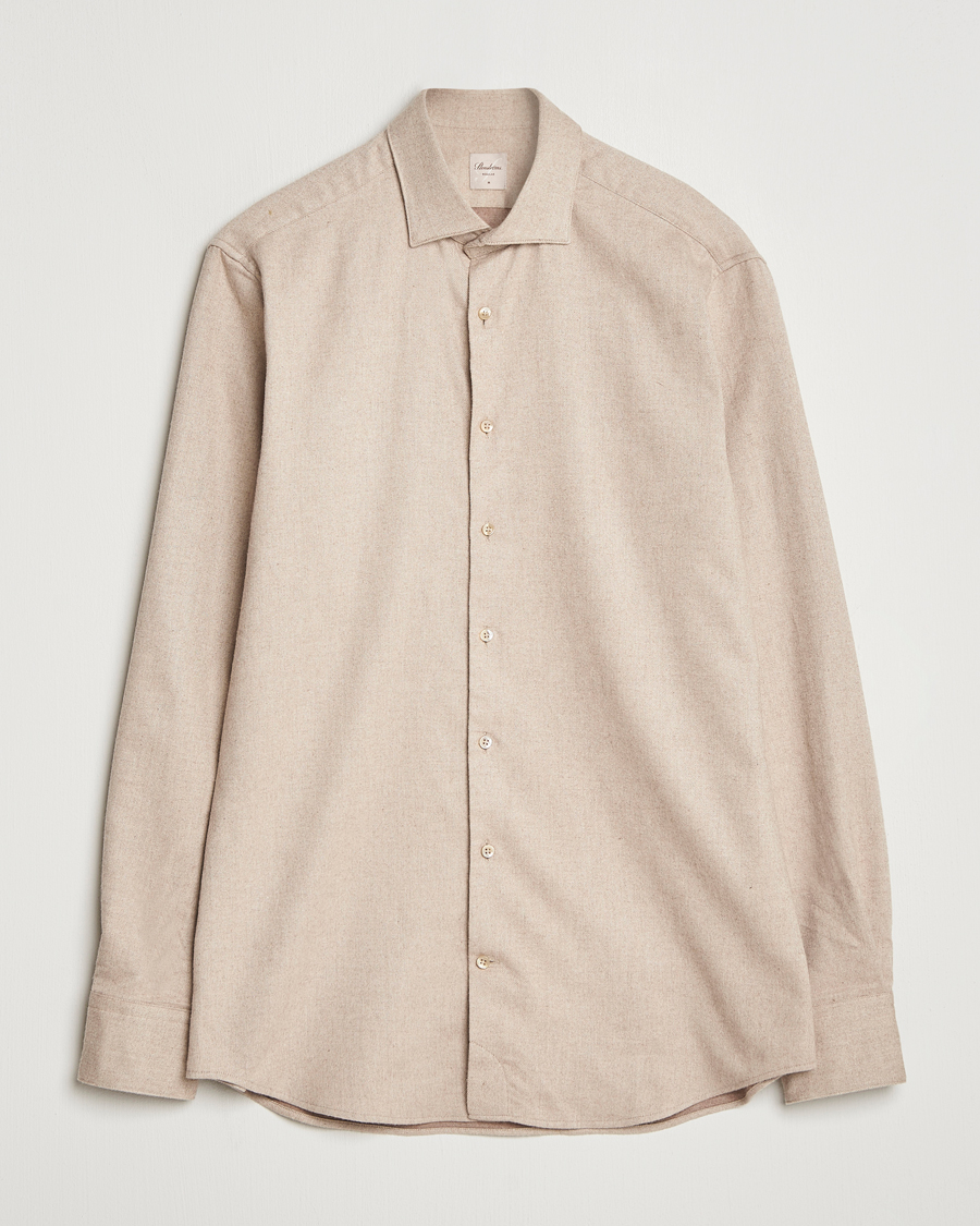 Heren | Overhemden | Stenströms | Regular Fit Cut Away Flannel Shirt Beige