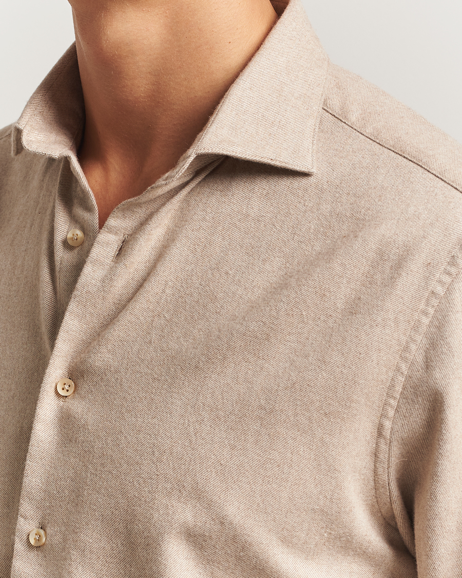 Heren | Overhemden | Stenströms | Regular Fit Cut Away Flannel Shirt Beige
