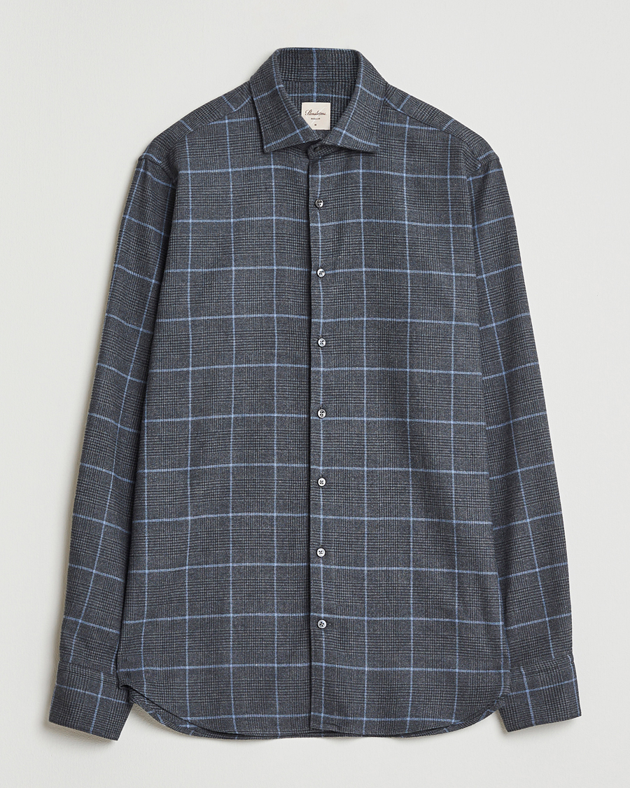 Heren | Overhemden | Stenströms | Regular Fit Overcheck Flannel Shirt Dark Grey