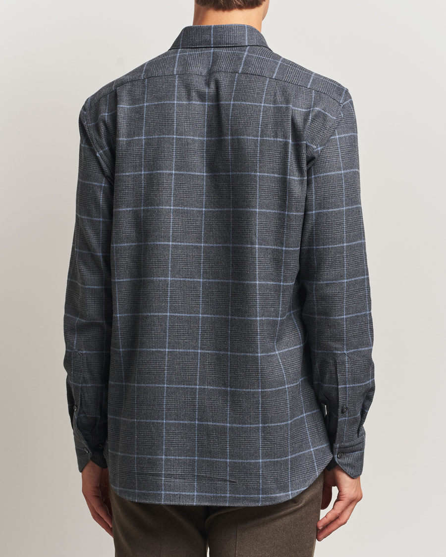 Heren | Overhemden | Stenströms | Regular Fit Overcheck Flannel Shirt Dark Grey