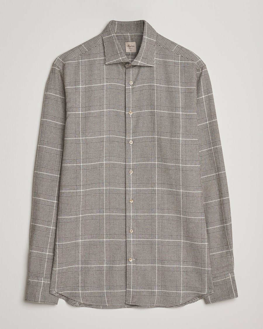 Heren | Overhemden | Stenströms | Regular Fit Glencheck Flannel Shirt Brown