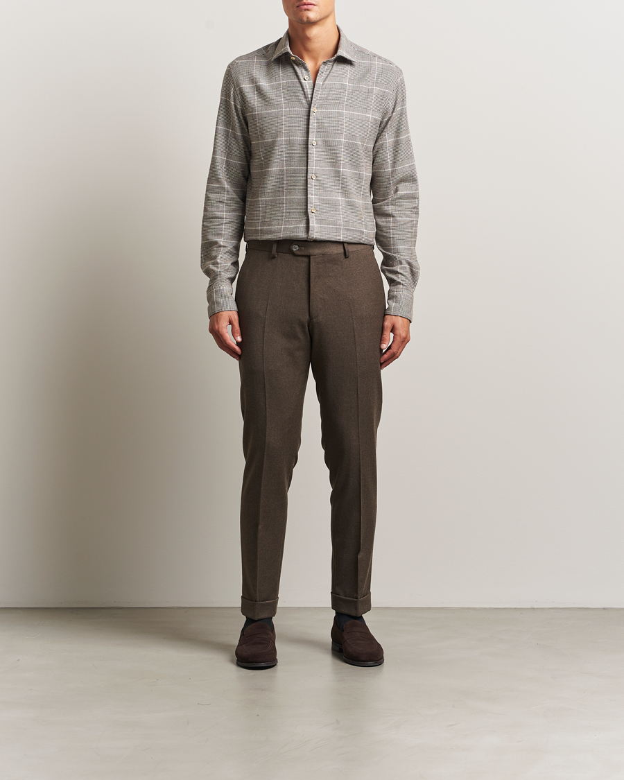 Heren | Overhemden | Stenströms | Regular Fit Glencheck Flannel Shirt Brown