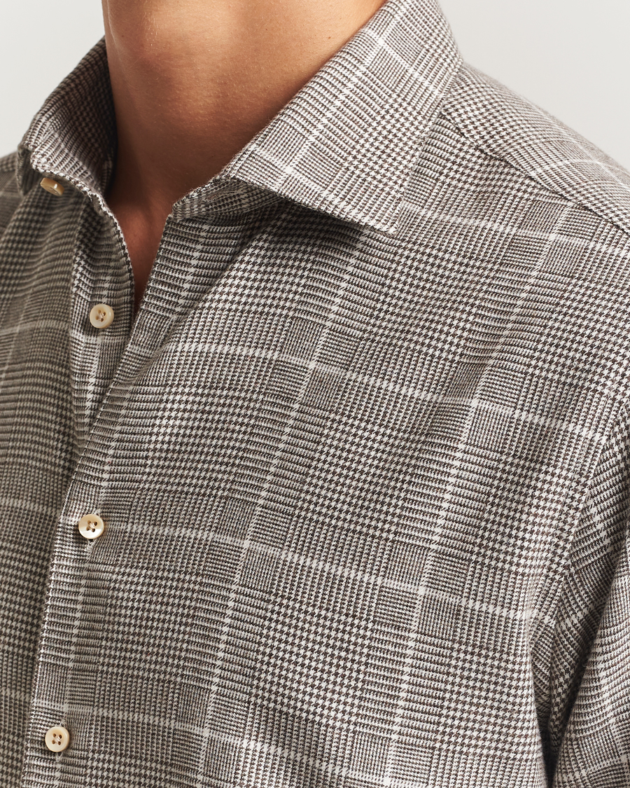 Heren | Overhemden | Stenströms | Regular Fit Glencheck Flannel Shirt Brown