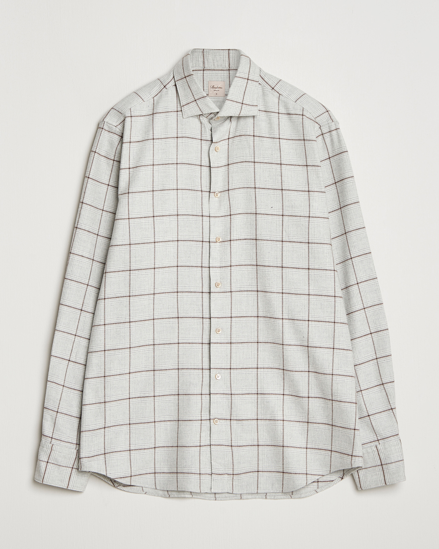 Heren | Overhemden | Stenströms | Regular Fit Overcheck Flannel Shirt Light Grey