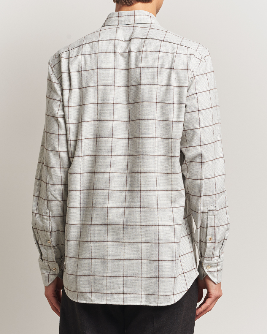 Heren | Overhemden | Stenströms | Regular Fit Overcheck Flannel Shirt Light Grey