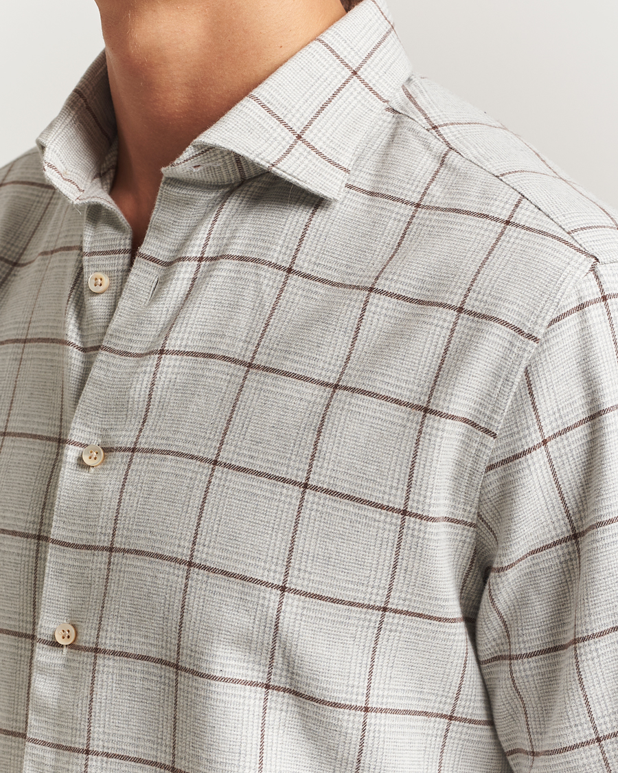 Heren | Overhemden | Stenströms | Regular Fit Overcheck Flannel Shirt Light Grey