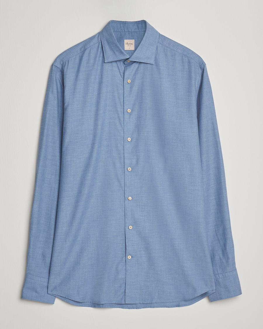 Heren | Overhemden | Stenströms | Regular Fit Brushed Mini Herringbone Shirt Blue