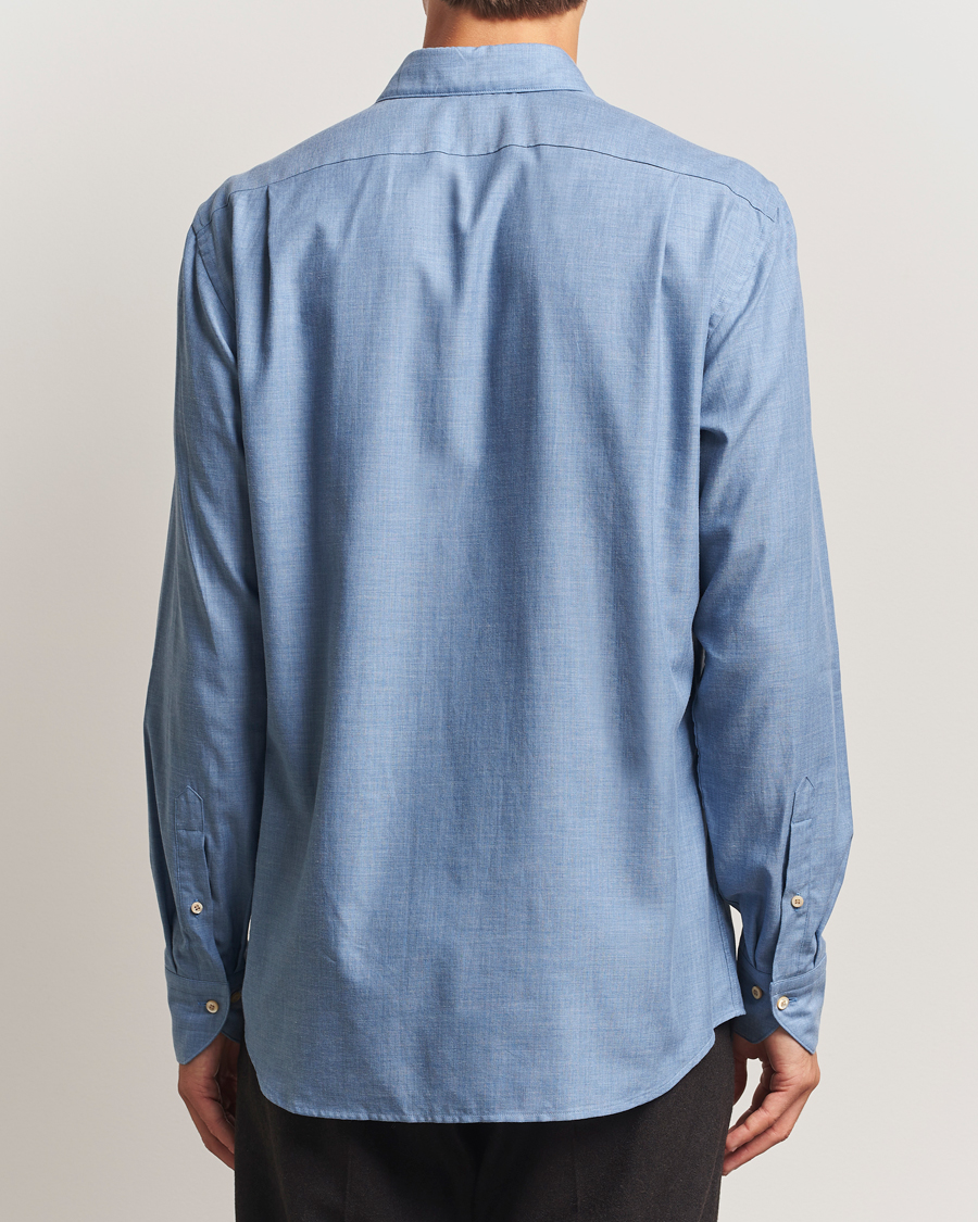 Heren | Overhemden | Stenströms | Regular Fit Brushed Mini Herringbone Shirt Blue
