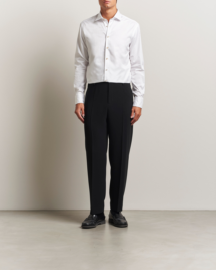 Heren | Overhemden | Stenströms | Regular Fit Cotton Twill Contrast Shirt White