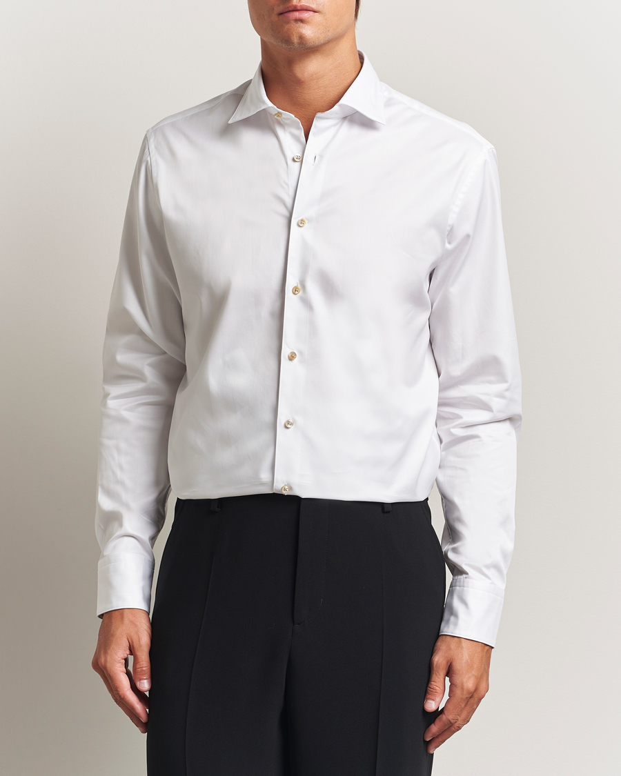 Heren | Overhemden | Stenströms | Regular Fit Cotton Twill Contrast Shirt White