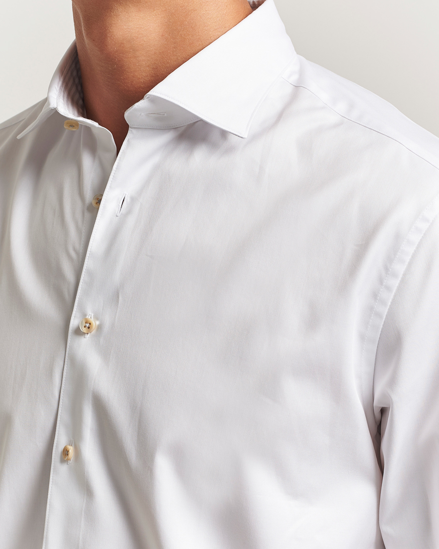 Heren | Overhemden | Stenströms | Regular Fit Cotton Twill Contrast Shirt White