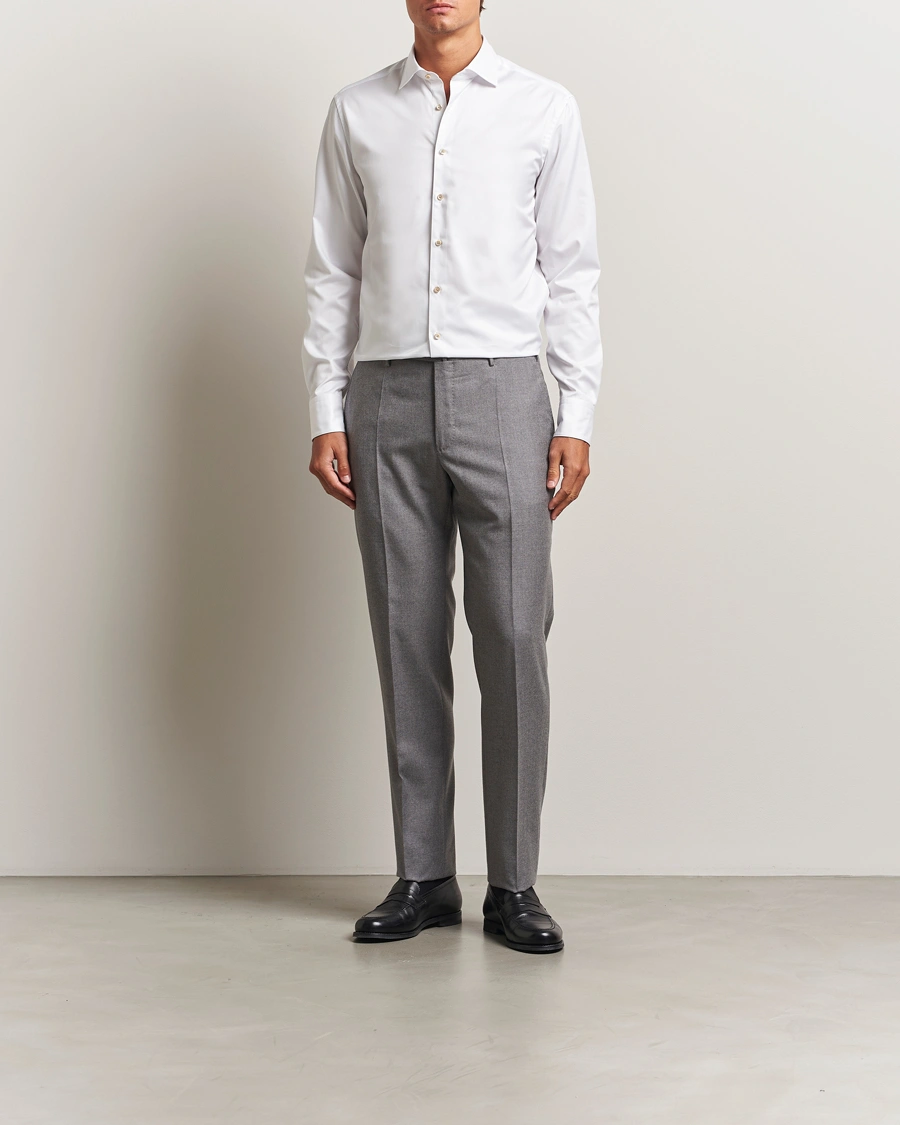 Heren | Overhemden | Stenströms | Regular Fit Cotton Twill Contrast Shirt White