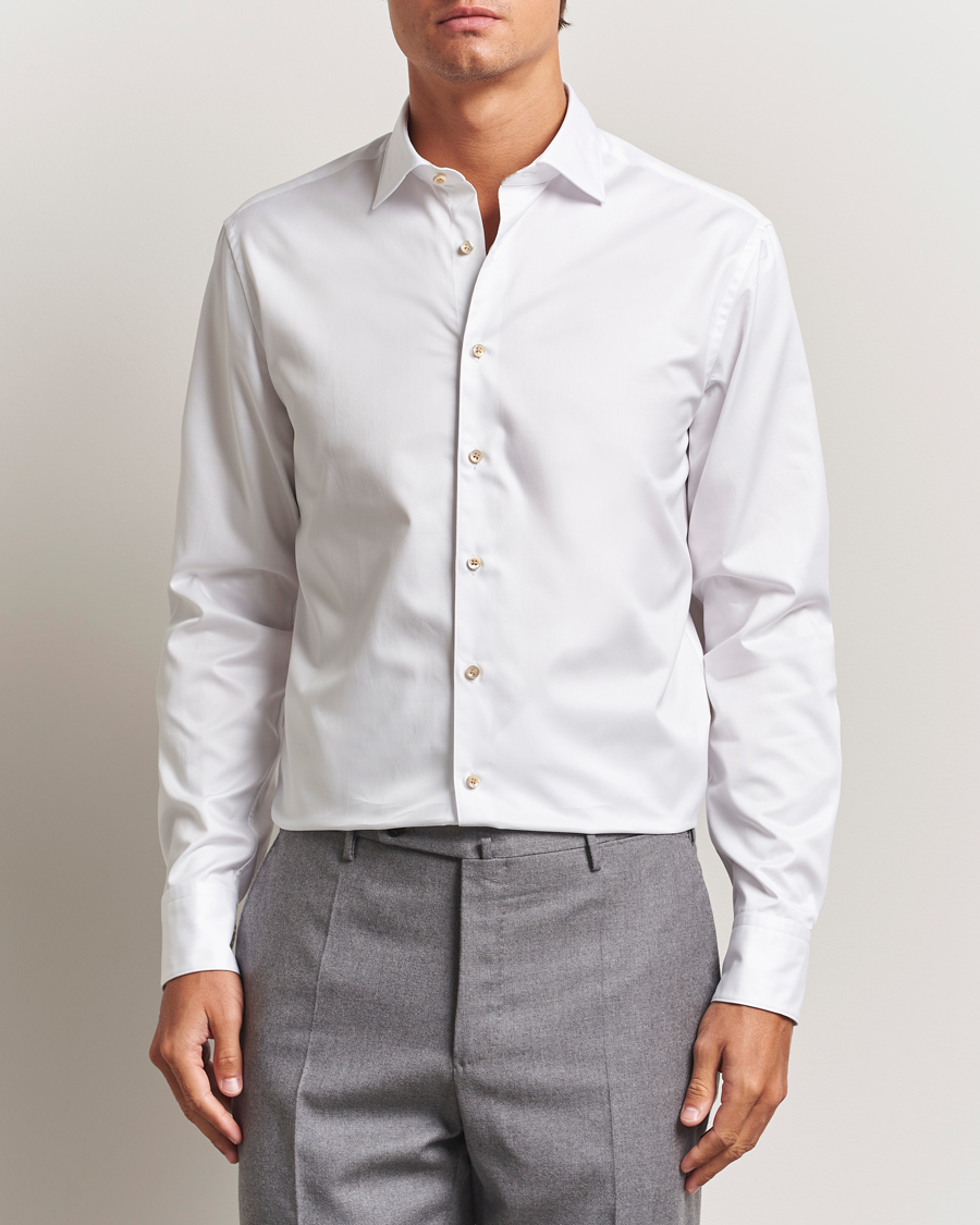Heren | Overhemden | Stenströms | Regular Fit Cotton Twill Contrast Shirt White