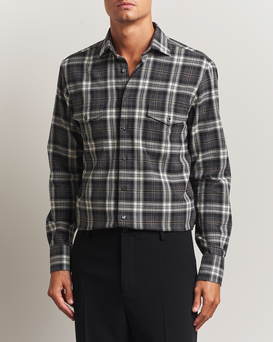 Heren | Overhemden | Stenströms | Regular Fit Checked Pocket Shirt Grey
