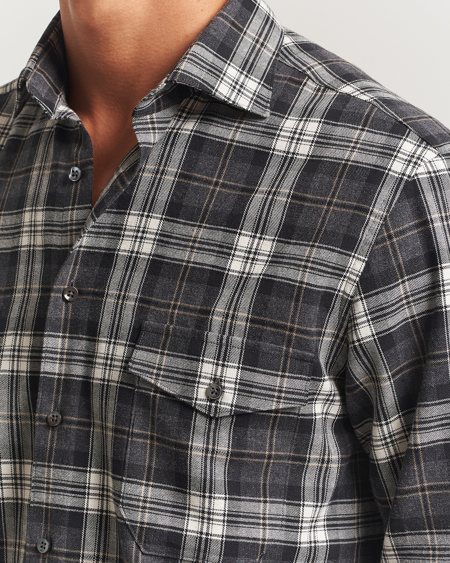 Heren | Overhemden | Stenströms | Regular Fit Checked Pocket Shirt Grey