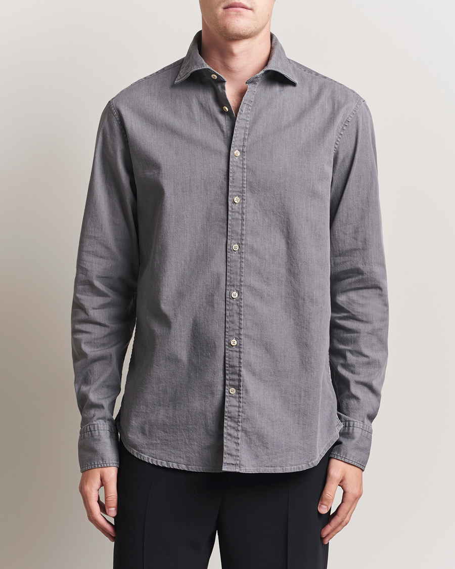Heren | Overhemden | Stenströms | Regular Fit Garment Washed Denim Shirt Grey