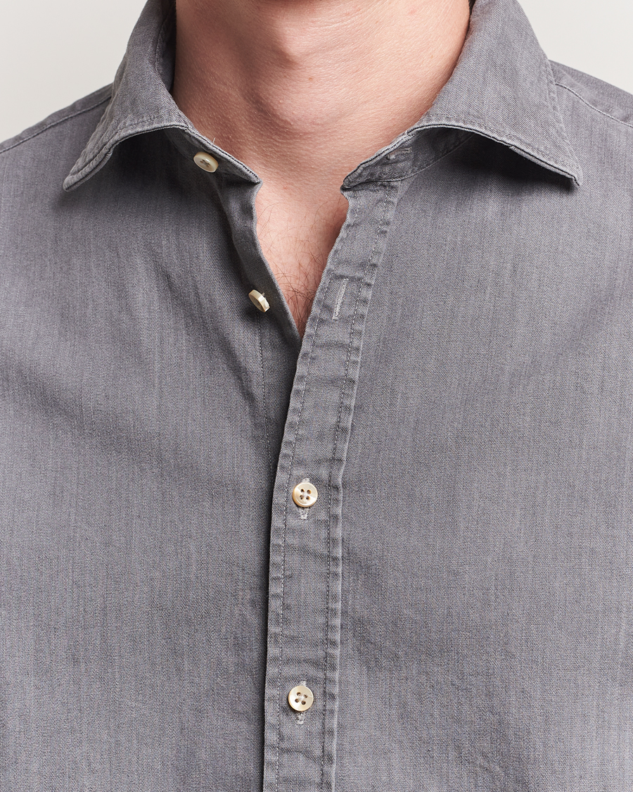 Heren | Overhemden | Stenströms | Regular Fit Garment Washed Denim Shirt Grey