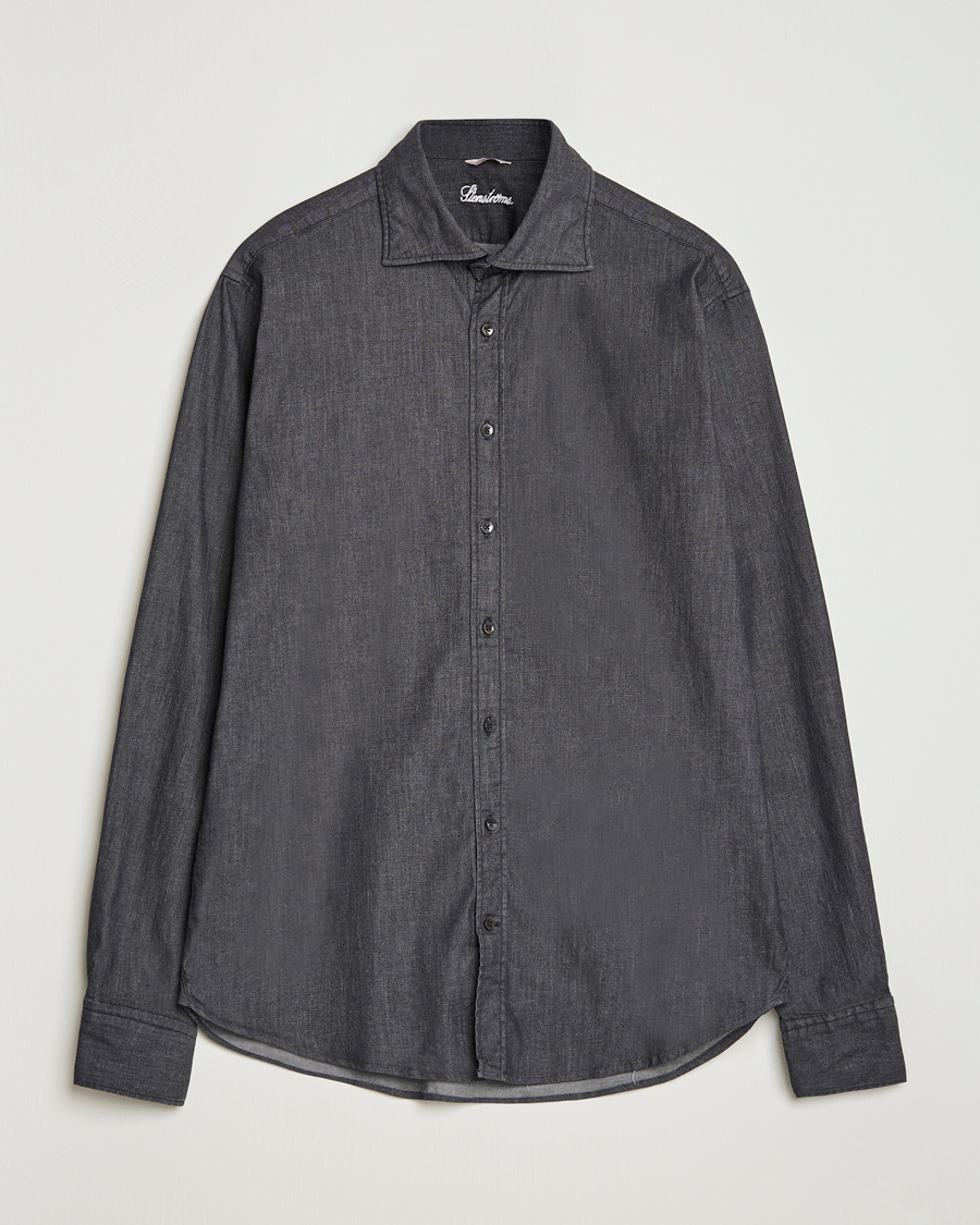 Heren | Overhemden | Stenströms | Regular Fit Garment Washed Denim Shirt Black