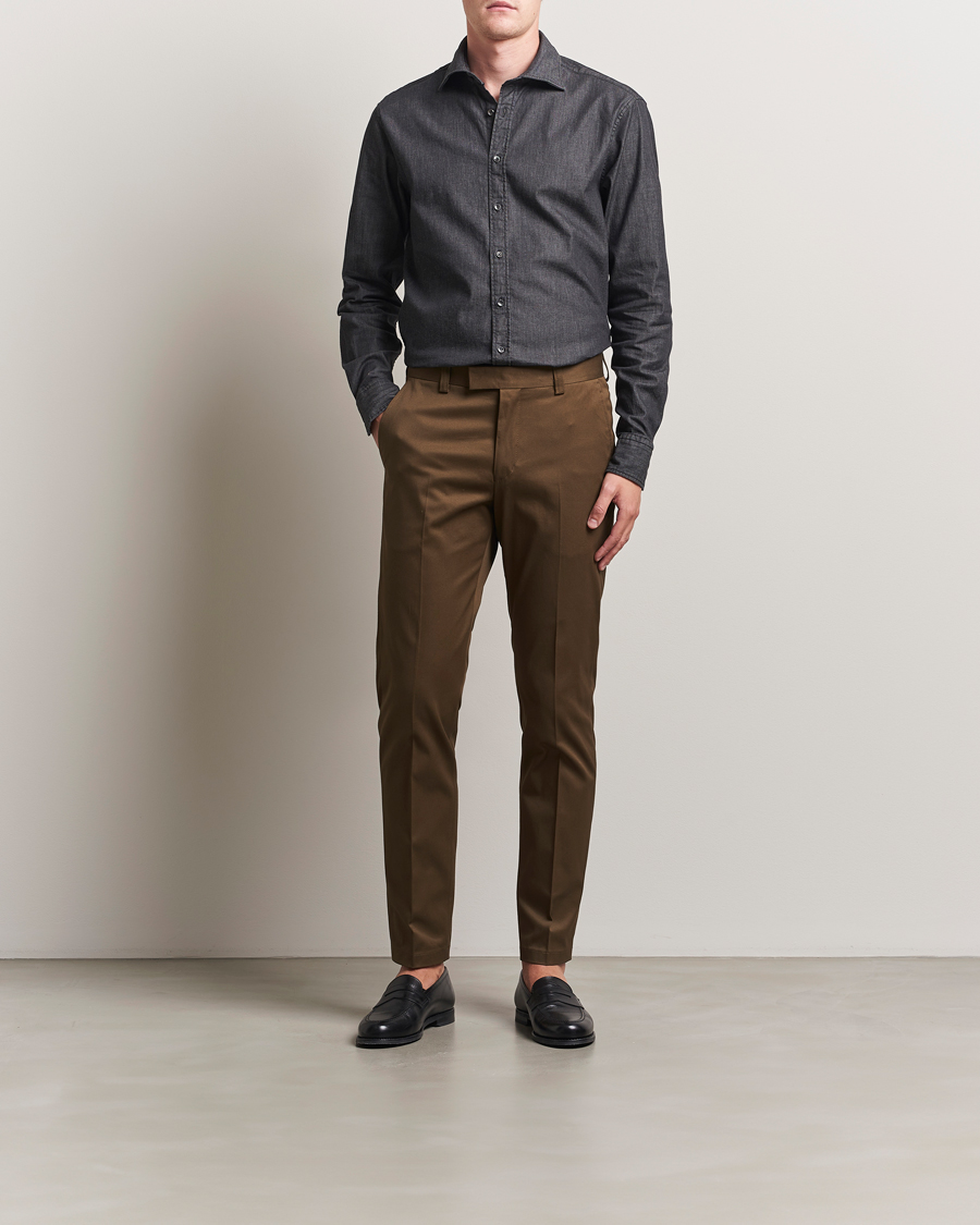 Heren | Overhemden | Stenströms | Regular Fit Garment Washed Denim Shirt Black