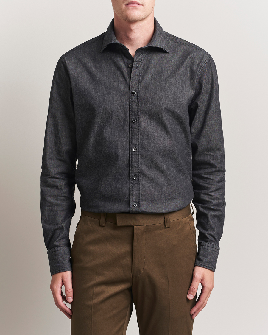 Heren | Overhemden | Stenströms | Regular Fit Garment Washed Denim Shirt Black