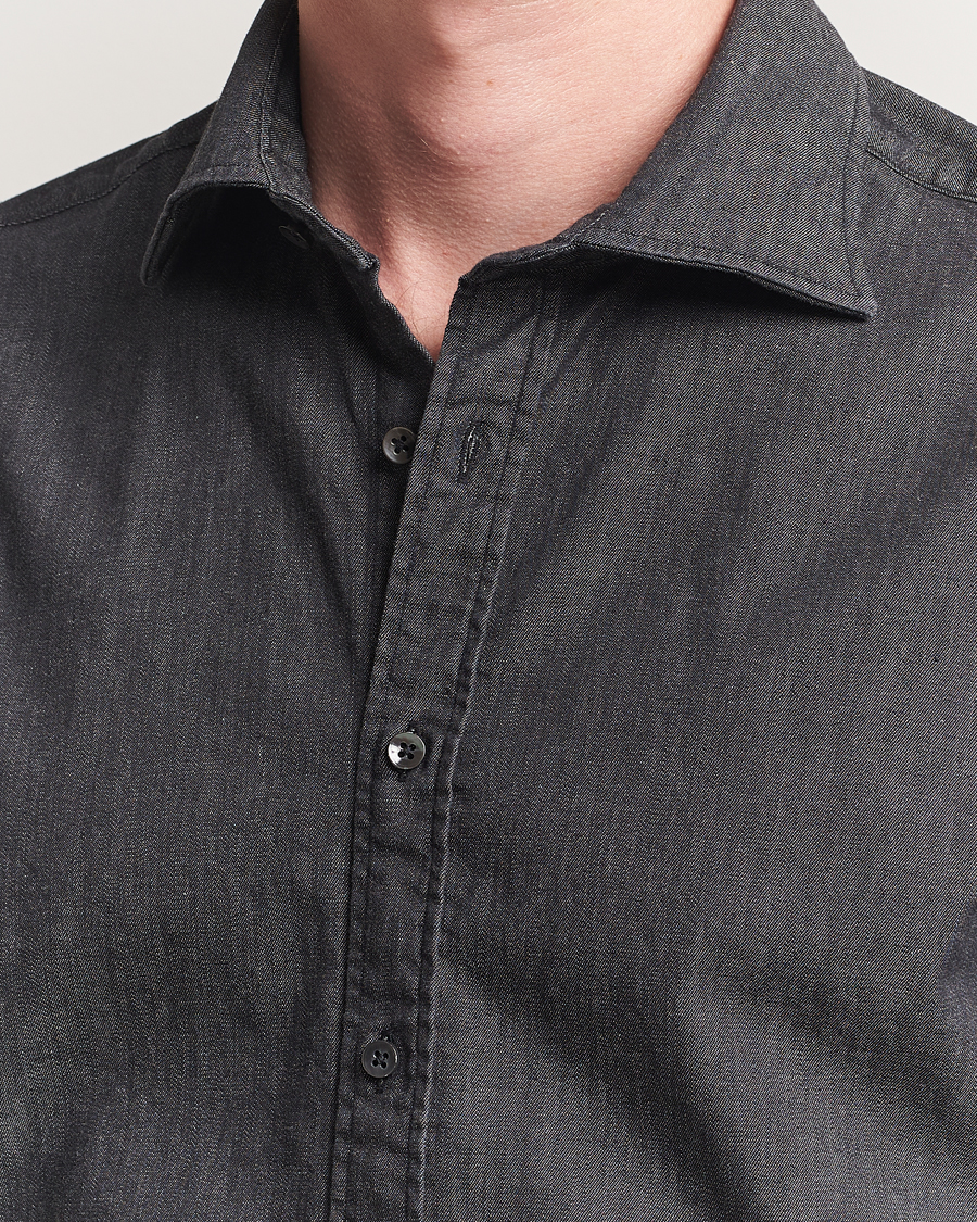 Heren | Overhemden | Stenströms | Regular Fit Garment Washed Denim Shirt Black