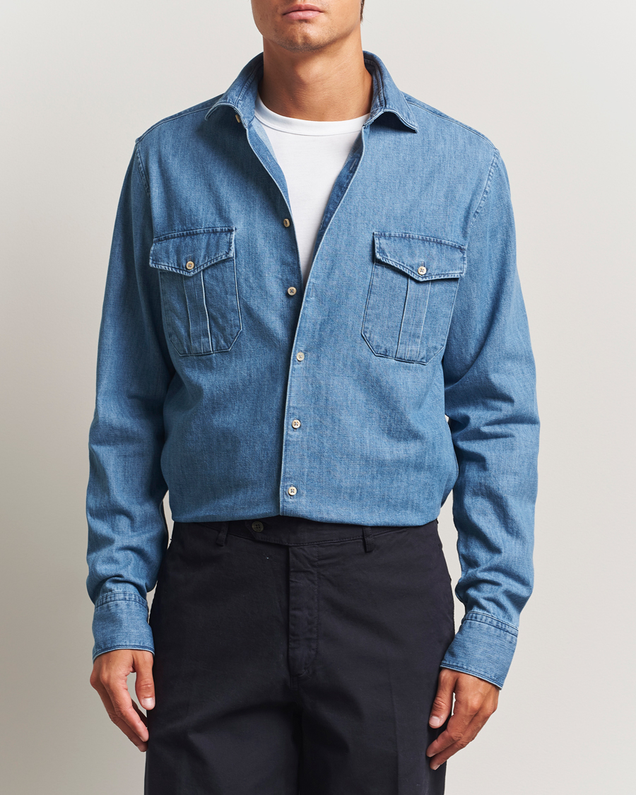 Heren | Overhemden | Stenströms | Regular Fit Pocket Denim Shirt Blue