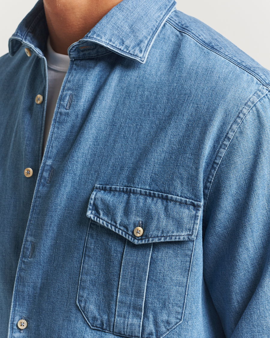 Heren | Overhemden | Stenströms | Regular Fit Pocket Denim Shirt Blue
