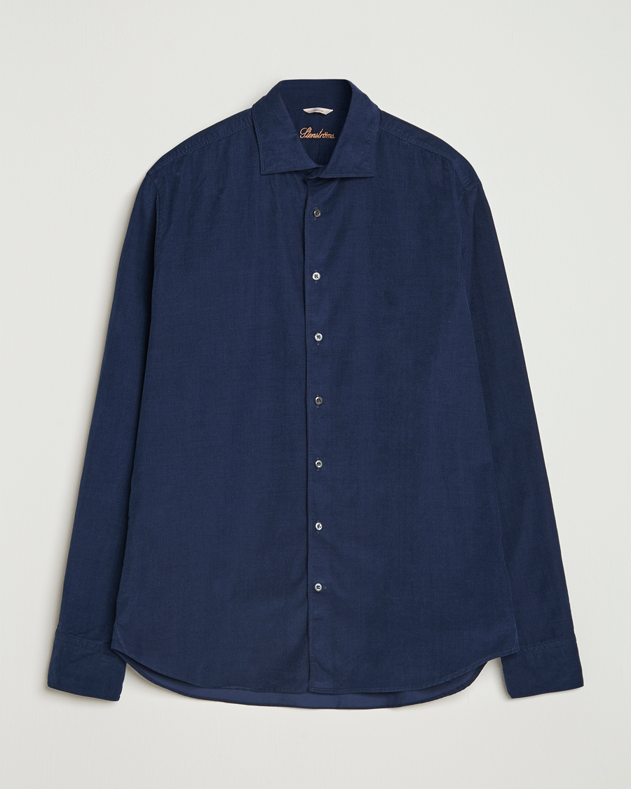 Heren | Overhemden | Stenströms | Regular Fit Cut Away Cord Shirt Navy