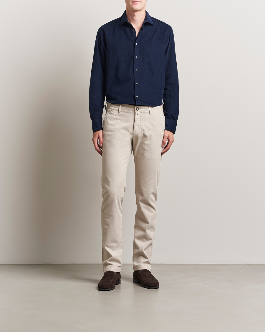 Heren | Overhemden | Stenströms | Regular Fit Cut Away Cord Shirt Navy
