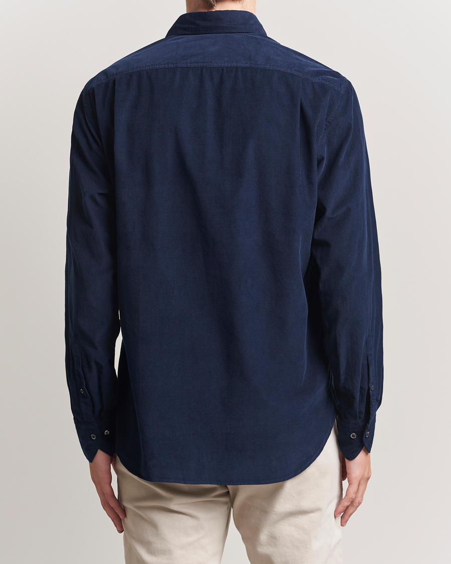 Heren | Overhemden | Stenströms | Regular Fit Cut Away Cord Shirt Navy