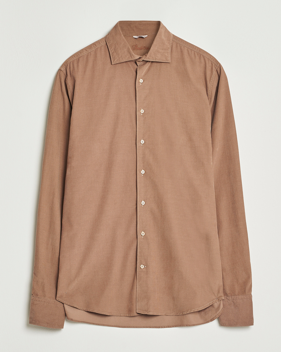 Heren | Overhemden | Stenströms | Regular Fit Cut Away Cord Shirt Brown