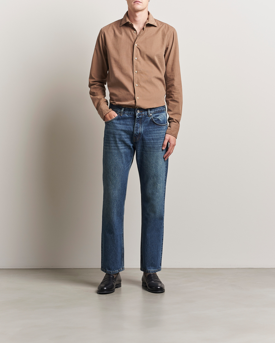 Heren | Overhemden | Stenströms | Regular Fit Cut Away Cord Shirt Brown