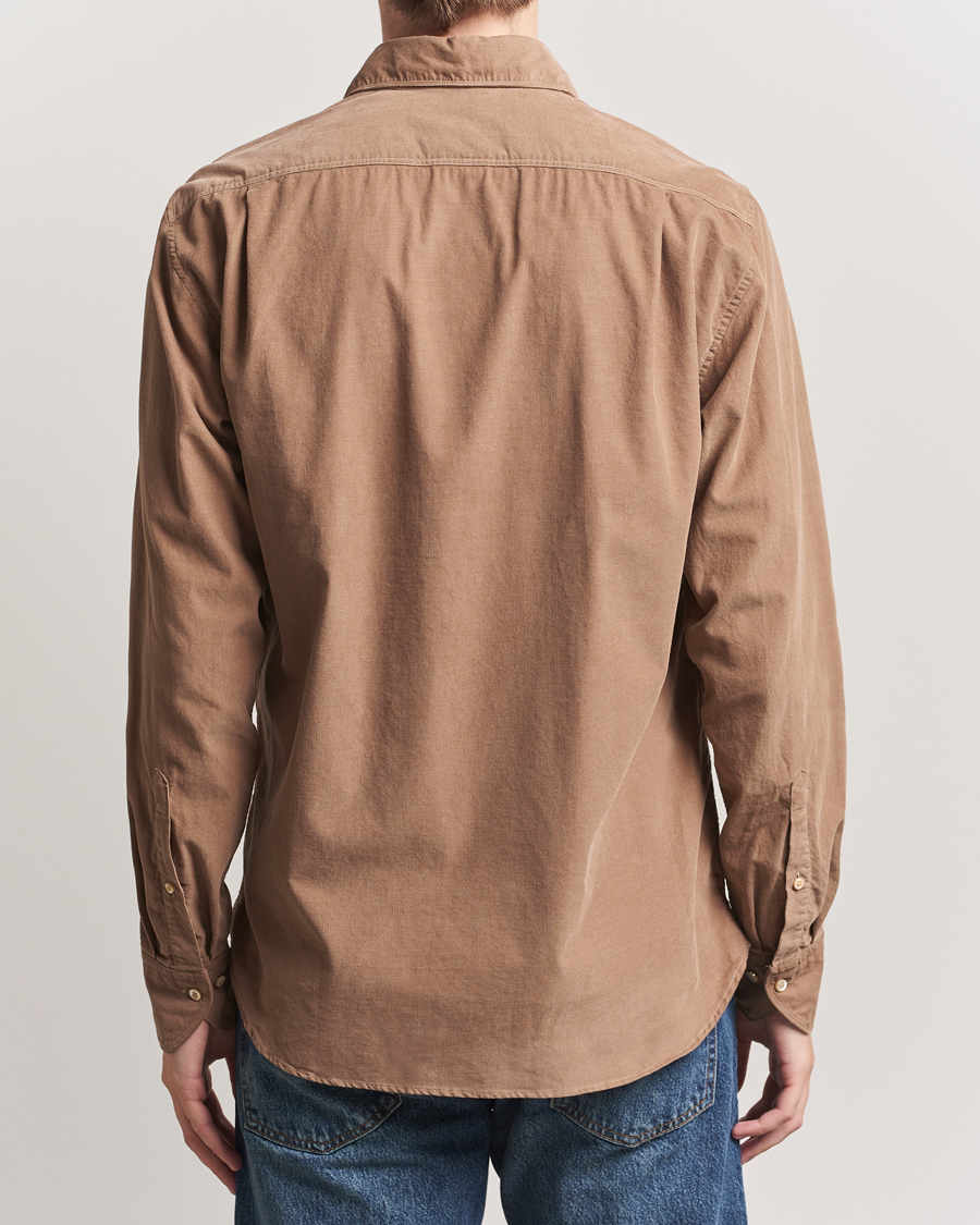 Heren | Overhemden | Stenströms | Regular Fit Cut Away Cord Shirt Brown