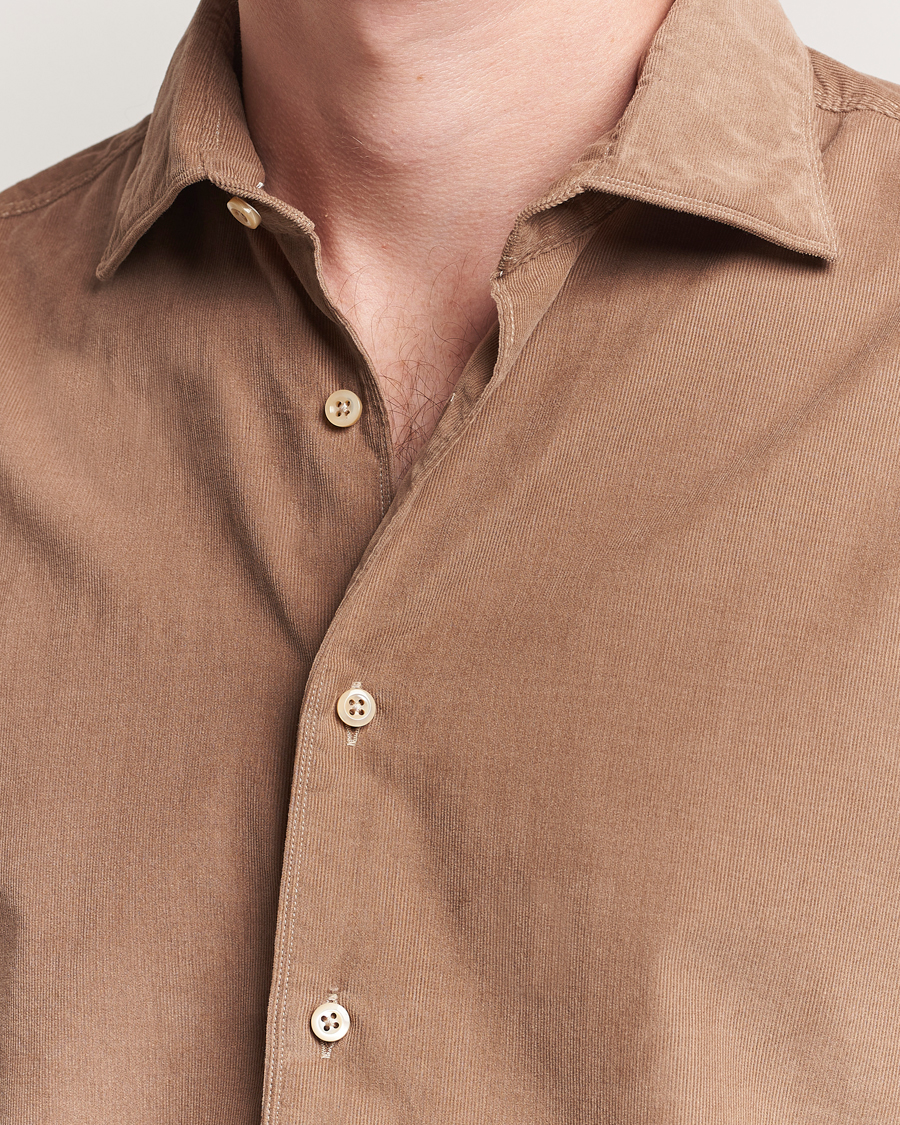 Heren | Overhemden | Stenströms | Regular Fit Cut Away Cord Shirt Brown