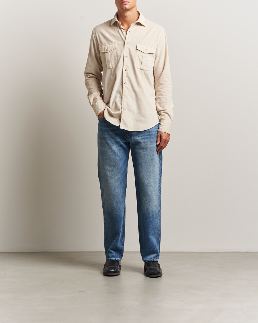 Heren | Overhemden | Stenströms | Regular Fit Cord Pocket Shirt Beige