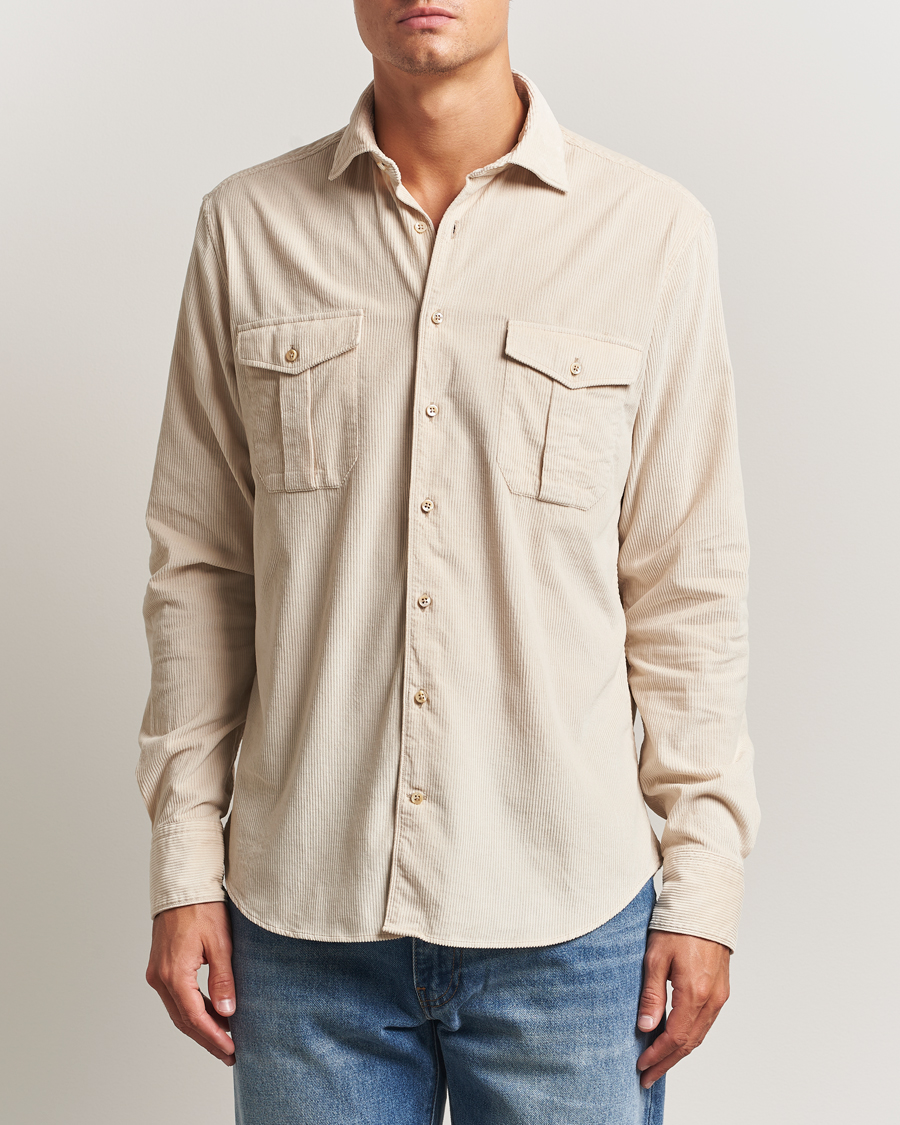 Heren | Overhemden | Stenströms | Regular Fit Cord Pocket Shirt Beige