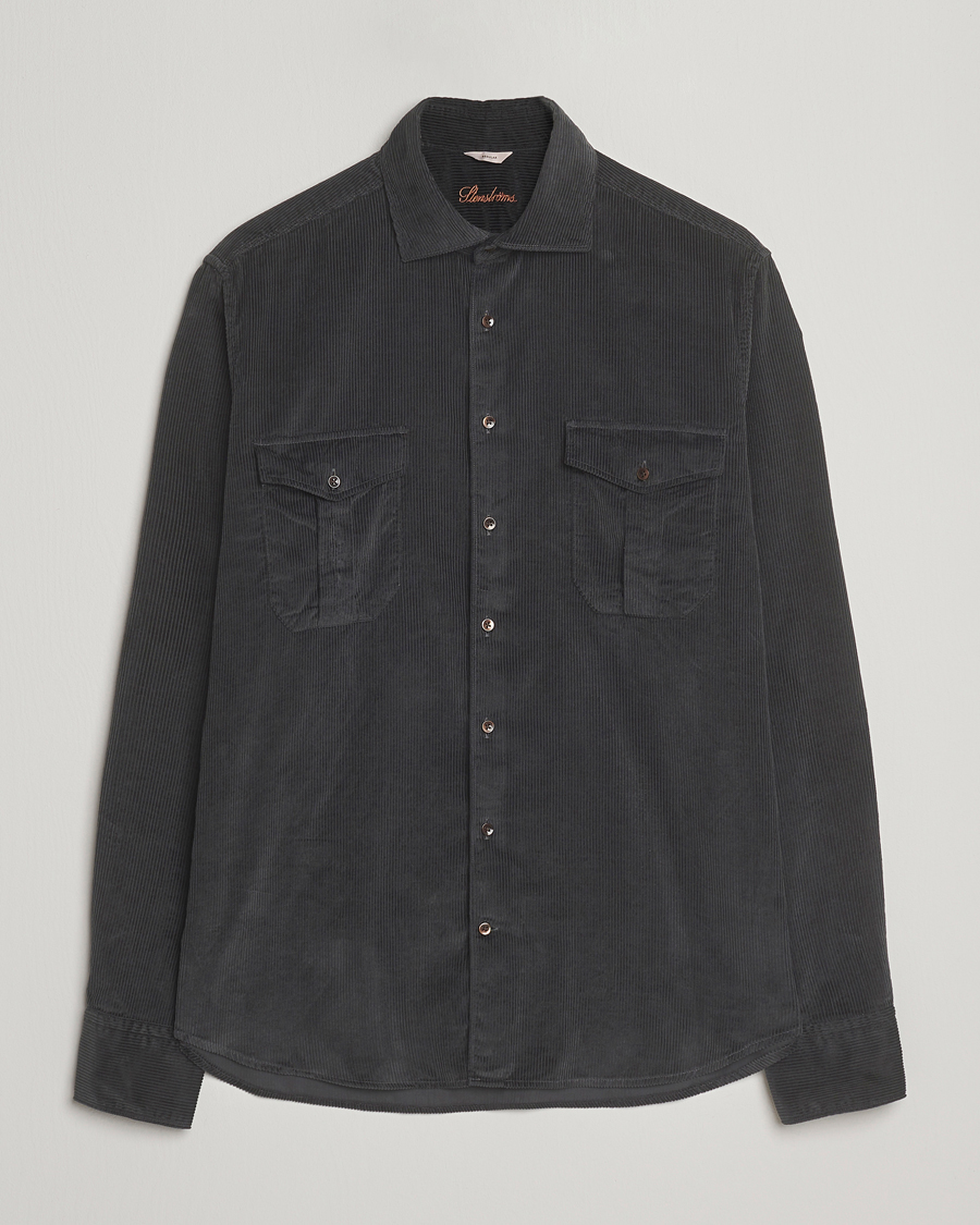 Heren | Overhemden | Stenströms | Regular Fit Cord Pocket Shirt Dark Green