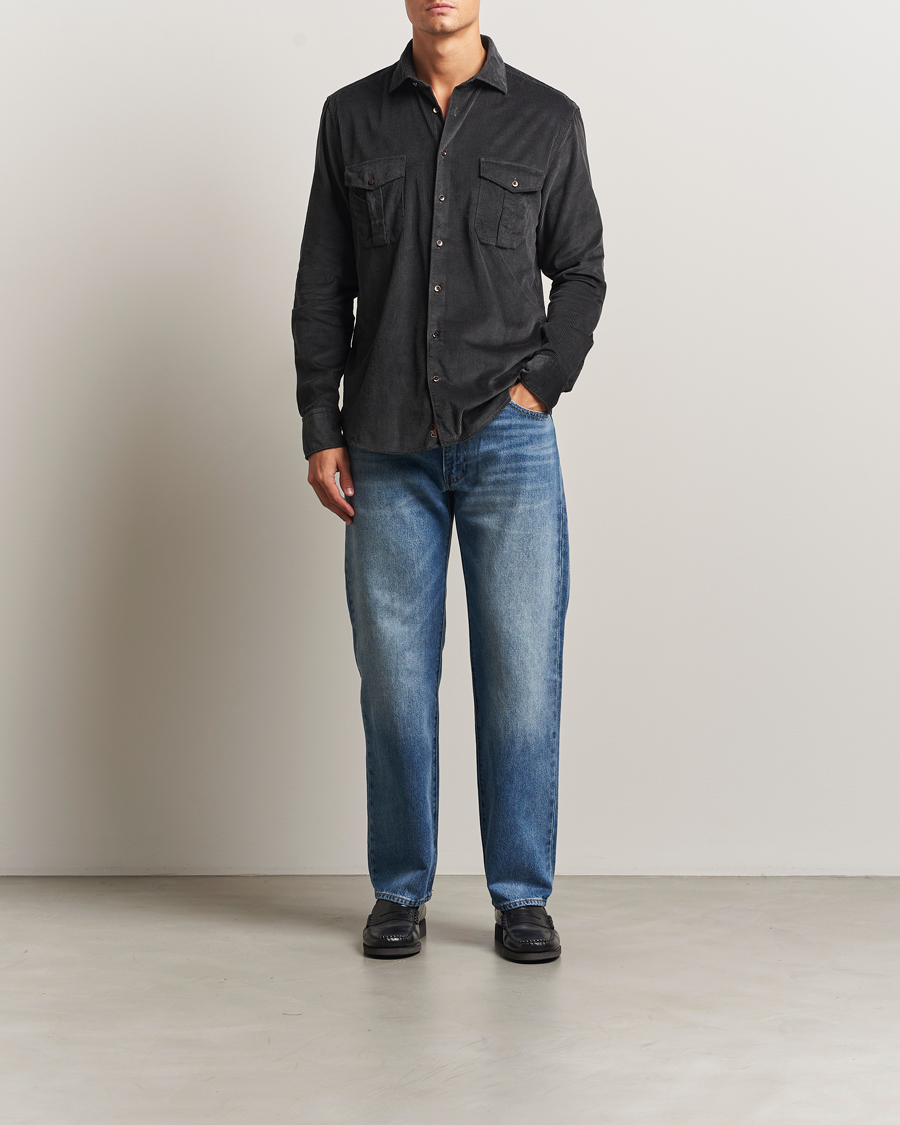 Heren | Overhemden | Stenströms | Regular Fit Cord Pocket Shirt Dark Green