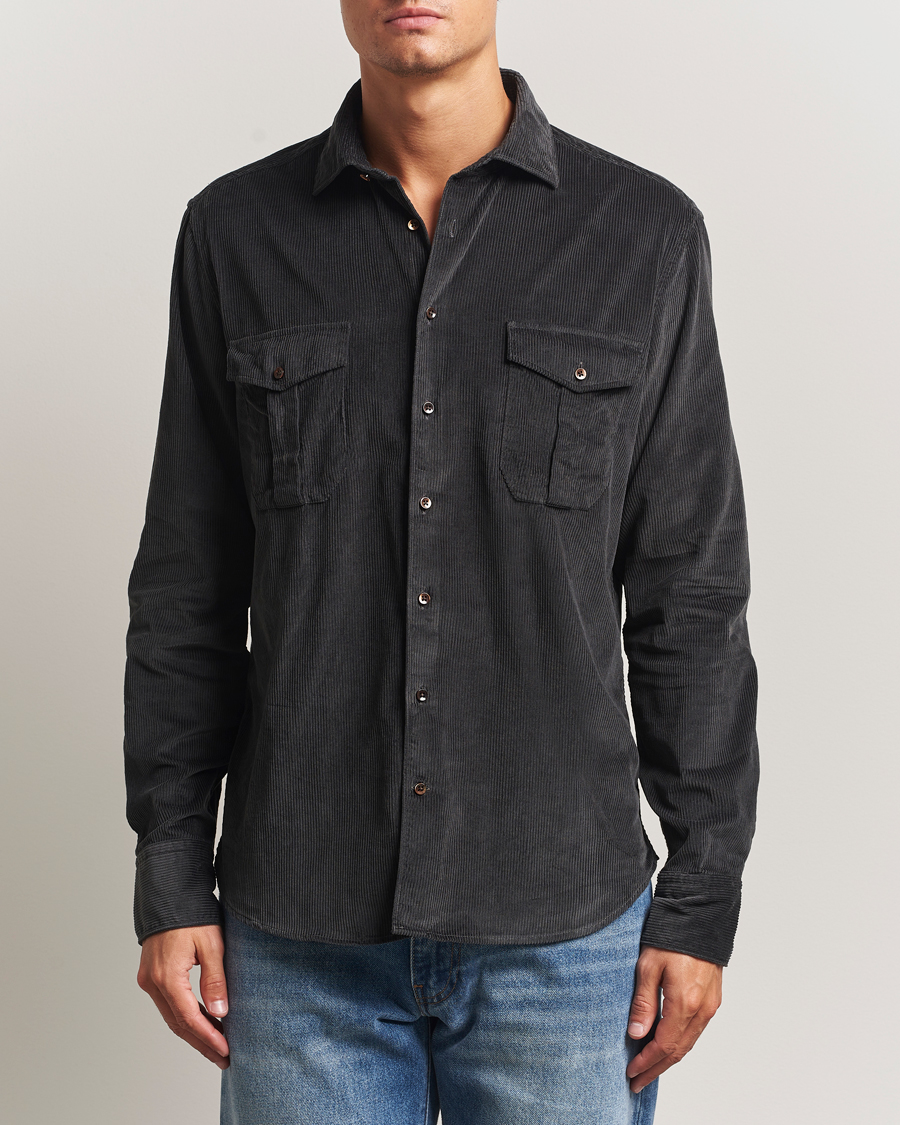 Heren | Overhemden | Stenströms | Regular Fit Cord Pocket Shirt Dark Green