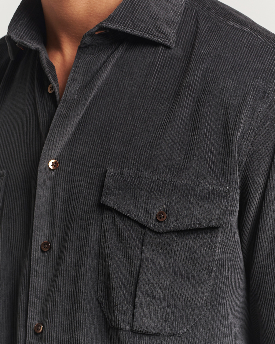 Heren | Overhemden | Stenströms | Regular Fit Cord Pocket Shirt Dark Green