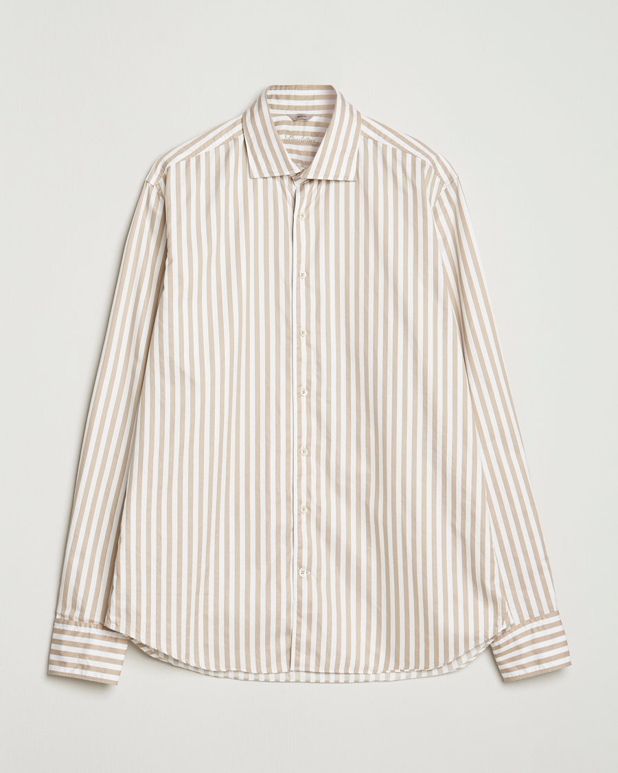 Heren | Overhemden | Stenströms | Regular Fit Washed Large Stripe Shirt White/Beige