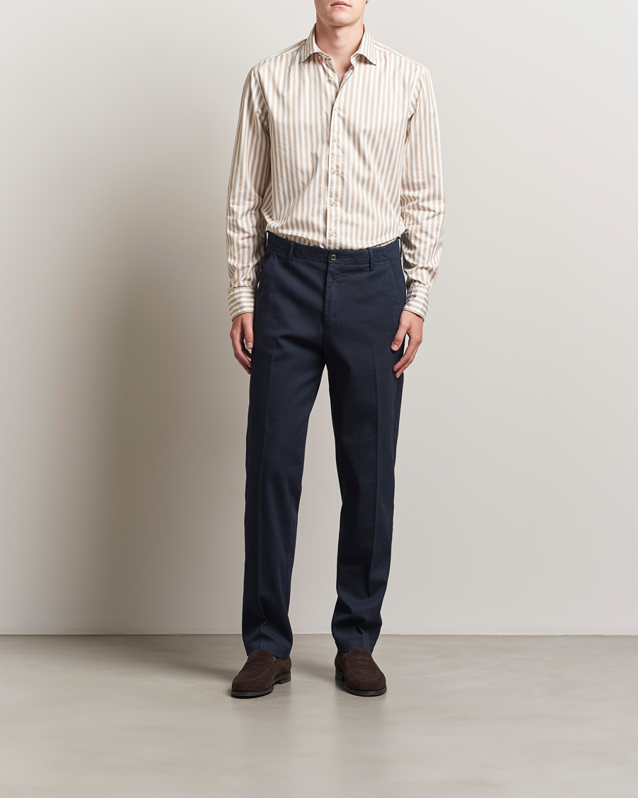 Heren | Overhemden | Stenströms | Regular Fit Washed Large Stripe Shirt White/Beige