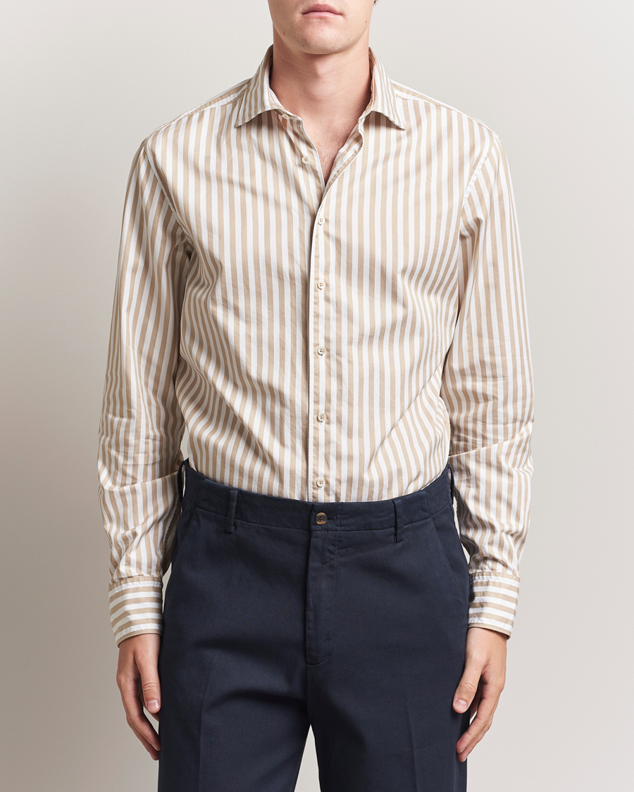 Heren | Overhemden | Stenströms | Regular Fit Washed Large Stripe Shirt White/Beige