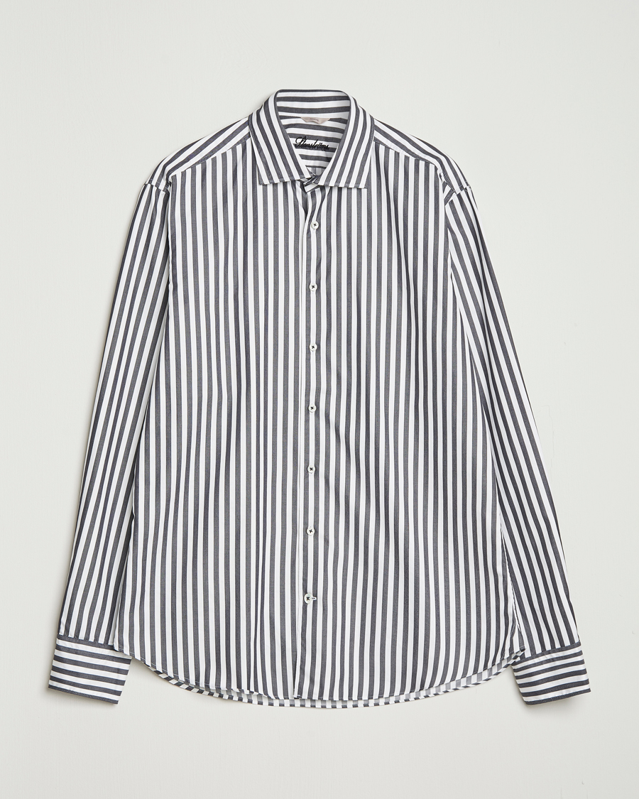 Heren | Overhemden | Stenströms | Regular Fit Washed Large Stripe Shirt White/Black