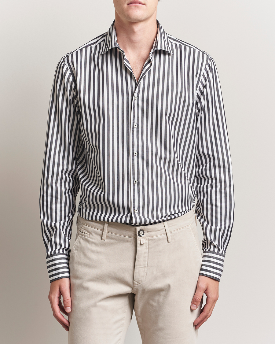 Heren | Overhemden | Stenströms | Regular Fit Washed Large Stripe Shirt White/Black