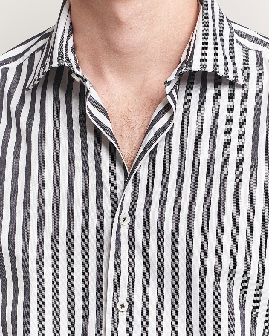 Heren | Overhemden | Stenströms | Regular Fit Washed Large Stripe Shirt White/Black