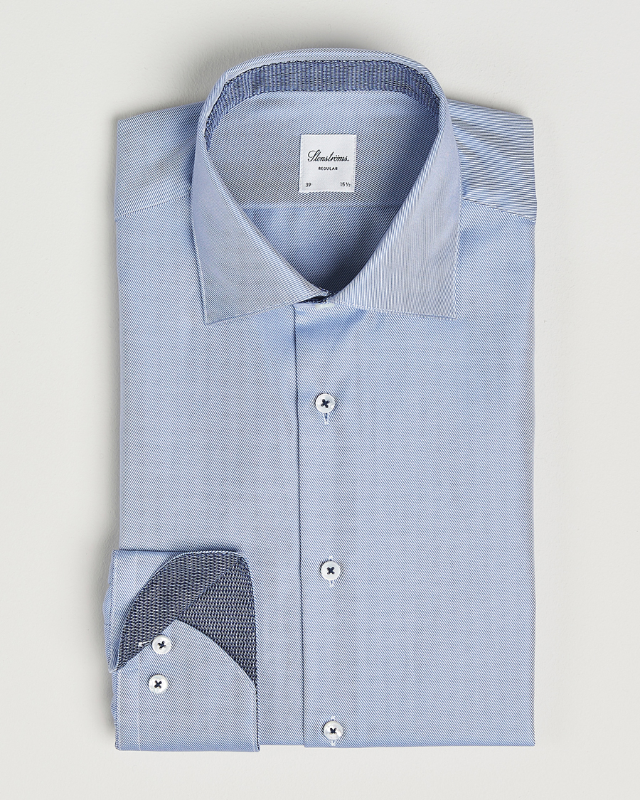 Heren | Overhemden | Stenströms | Regular Fit Superior Twill Contrast Shirt Blue