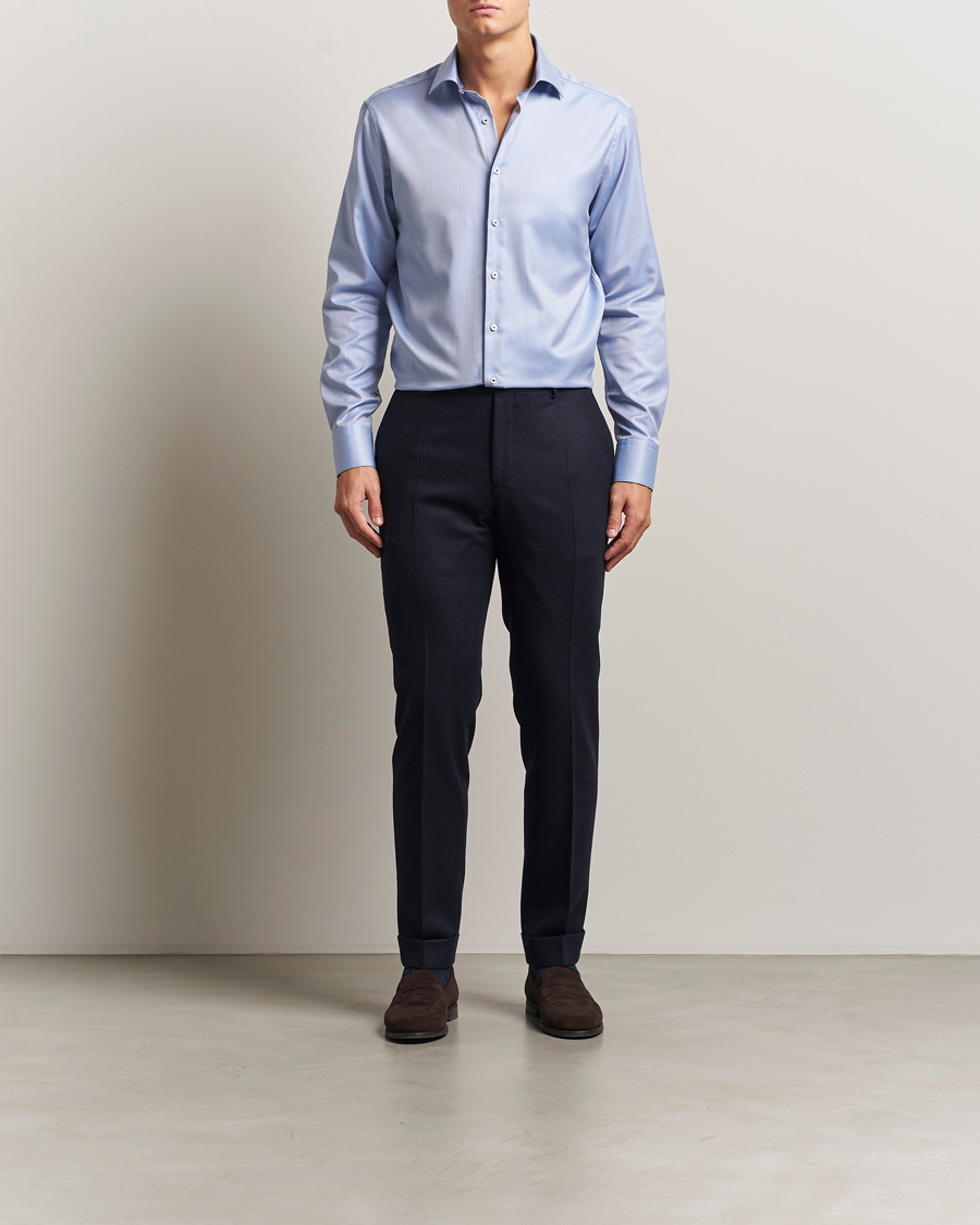 Heren | Overhemden | Stenströms | Regular Fit Superior Twill Contrast Shirt Blue